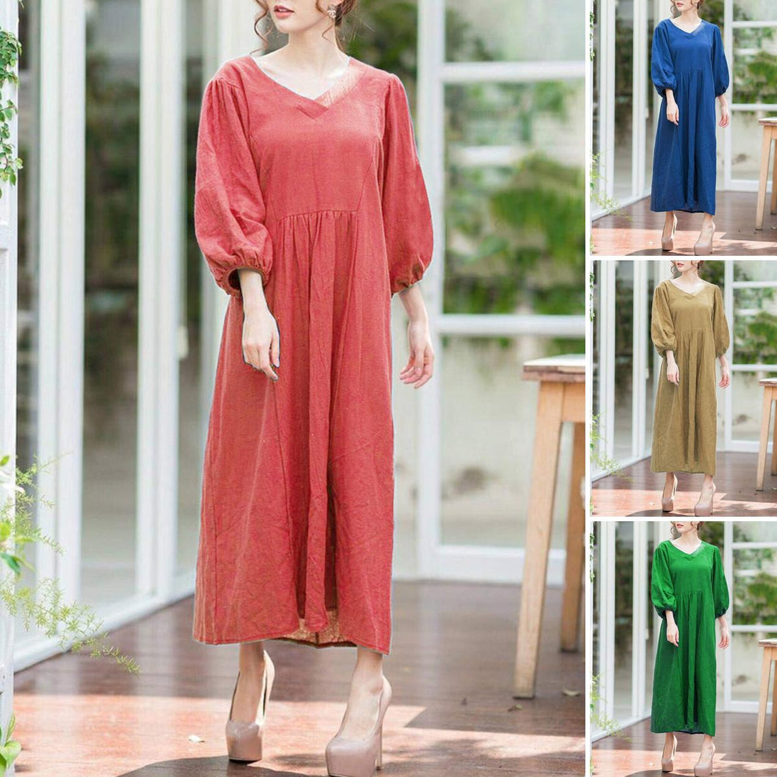 1694786049262420.jpg Staying Classy V-neck Pure Color Dress (4).jpg