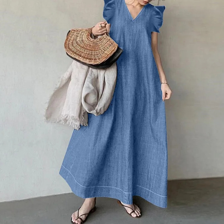 Denim V-neck Long Dress (2).jpg